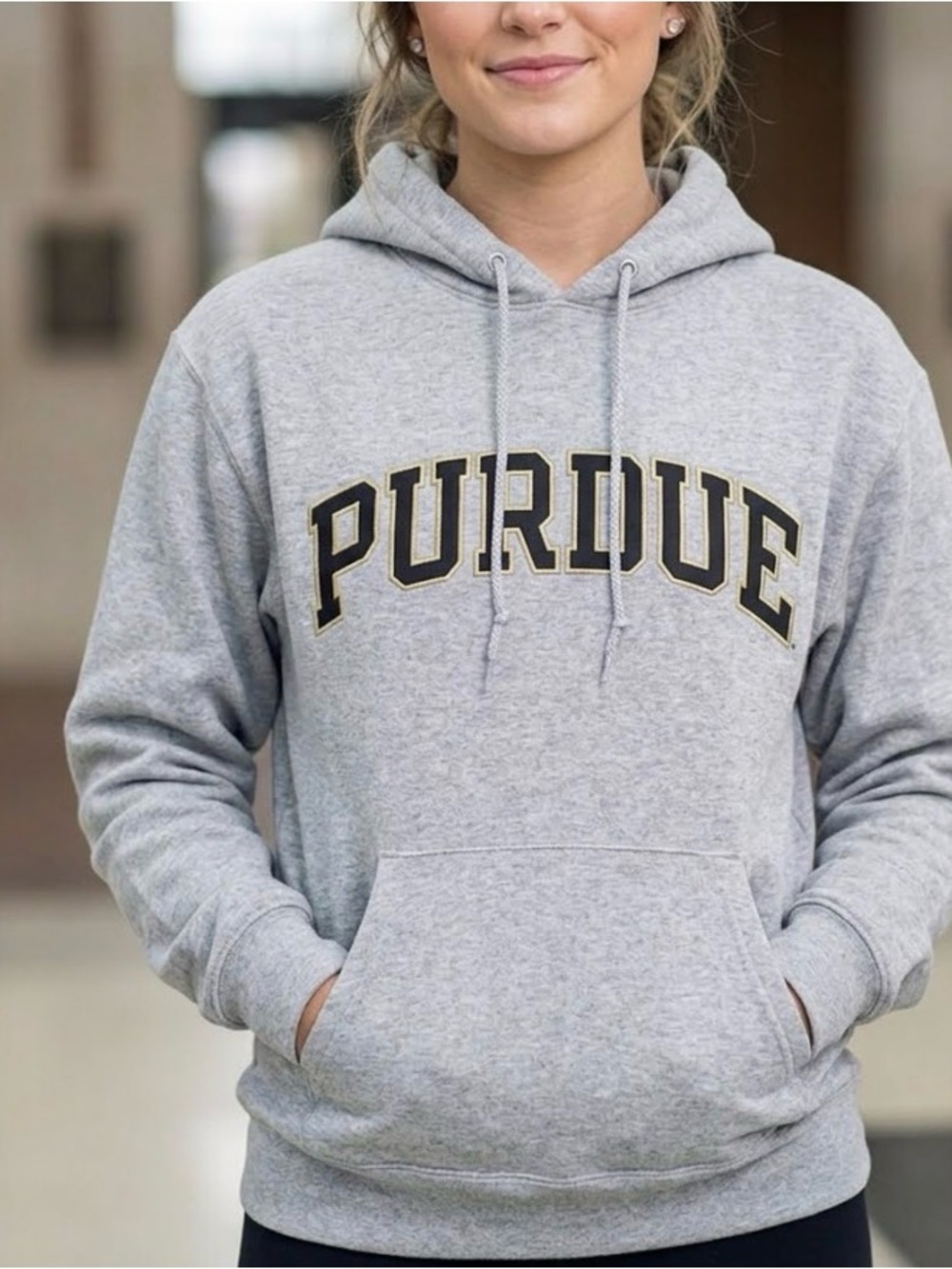 CHAMPION PURDUE BOILERMAKERS MENS GREY POWERBLEND TWILL LONG SLEEVE HOODIE sz S